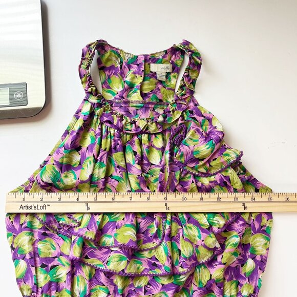 Anthropologie Odille Purple & Green Silk Halter Top Ruffle - Size 2 - Picture 7 of 8